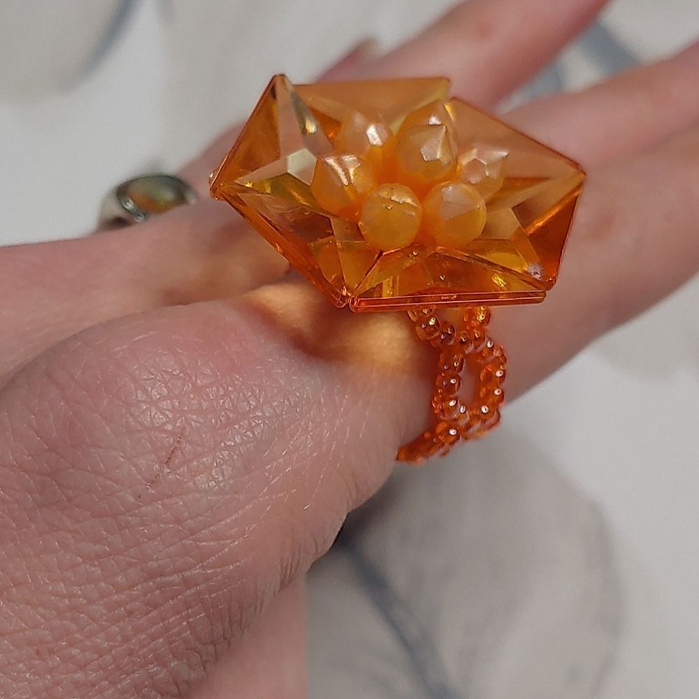 Vintage Beaded Acrylic Ring